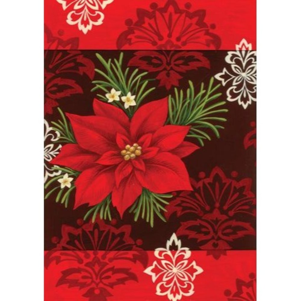 Red Damask Christmas Poinsettia Flower TOLAND FLAG Garden Flag 12.5" x 18" NIP